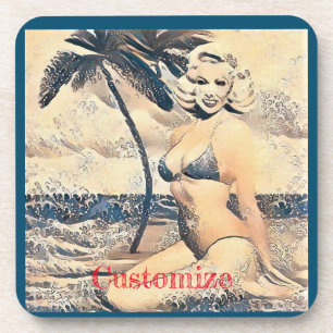 Kneeling Blonde Bikini Modell Thunder_Cove Getränkeuntersetzer