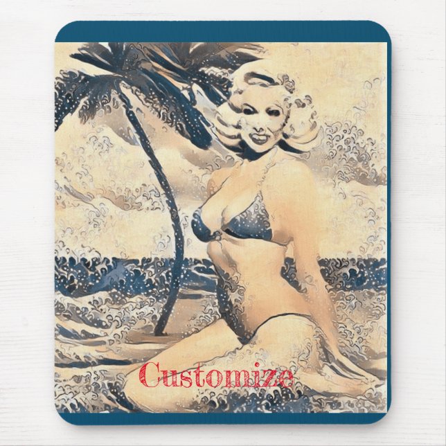 Kneeling Blonde Bikini Modell Thunder_Cove Mousepad (Vorne)