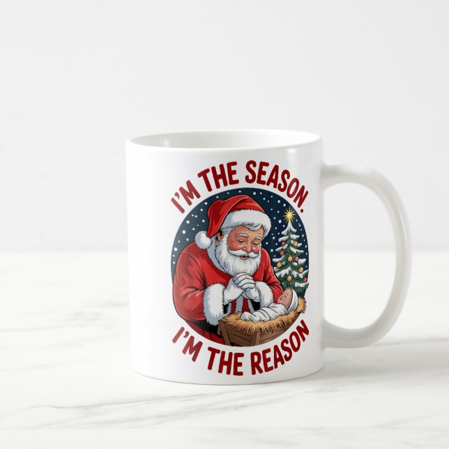 Kneeling Santa Baby Jesus Christmas I'm Season Rea Kaffeetasse (Rechts)