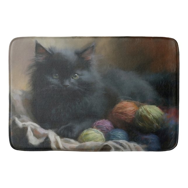 Knetbegleiter Black Kitten mit Garn Badematte (Vorderseite)
