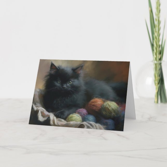 Knetbegleiter Black Kitten mit Garn Dankeskarte (Vorderseite)