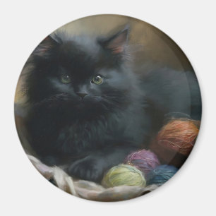 Knetbegleiter Black Kitten mit Garn Magnet