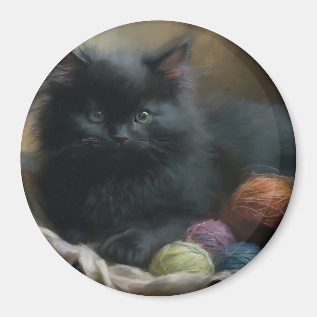 Knetbegleiter Black Kitten mit Garn Magnet (Vorne)
