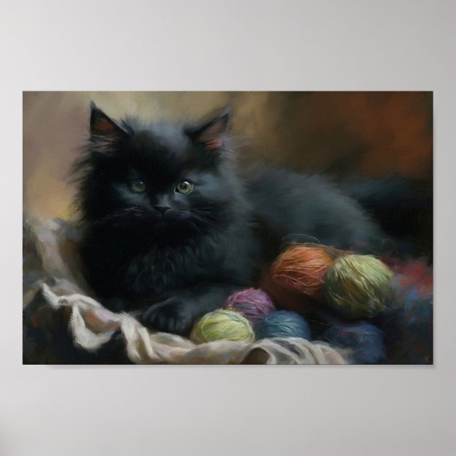 Knetbegleiter Black Kitten mit Garn Poster (Vorne)