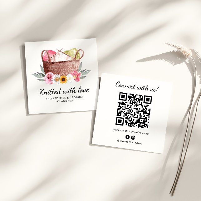 Knett mit handgefertigten Garnen Kronenkörben aus  Quadratische Visitenkarte (Von Creator hochgeladen)