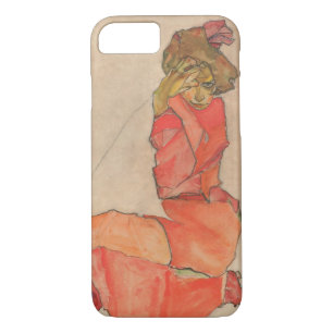Kniende Frau Egon Schiele im orange Rot-Kleid iPhone 8/7 Hülle