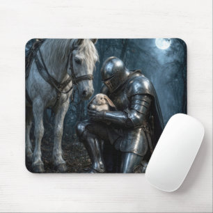 Kniender Ritter mit einem Schlappohrkaninchen Mousepad