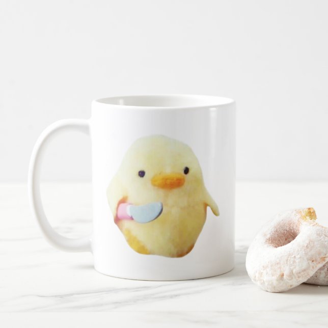 Knife Duck Plush Meme Tasse doppelseitig (Mit Donut)