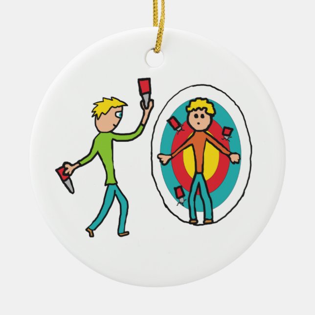 Knife-Throwing Keramik Ornament (Vorne)