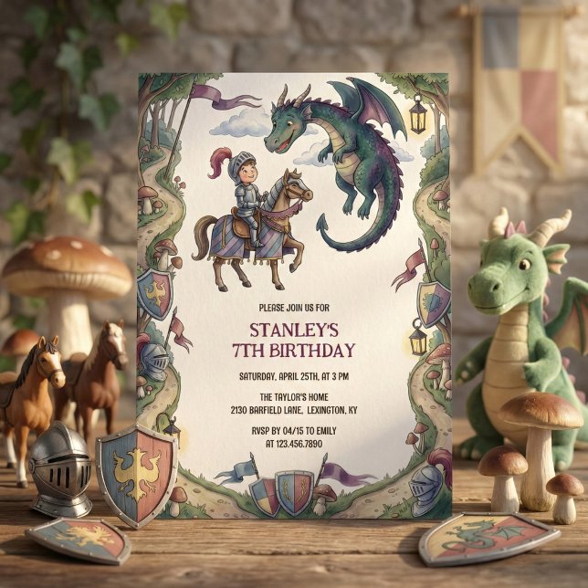Knight and Dragon Medieval Fairytale Birthday Einladung (Knight and Dragon Fairytale Birthday Party Invitation)