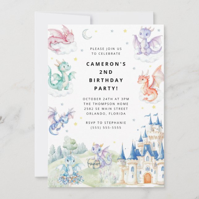 Knight and Dragon Royal Medieval Boy Birthday Einladung (Vorderseite)