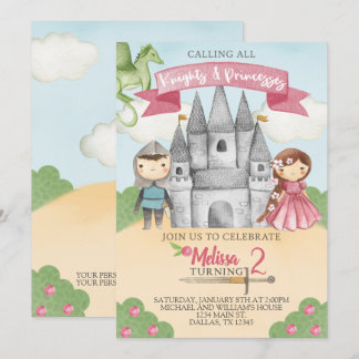 Knight and Princess Birthday Party Einladung Girl