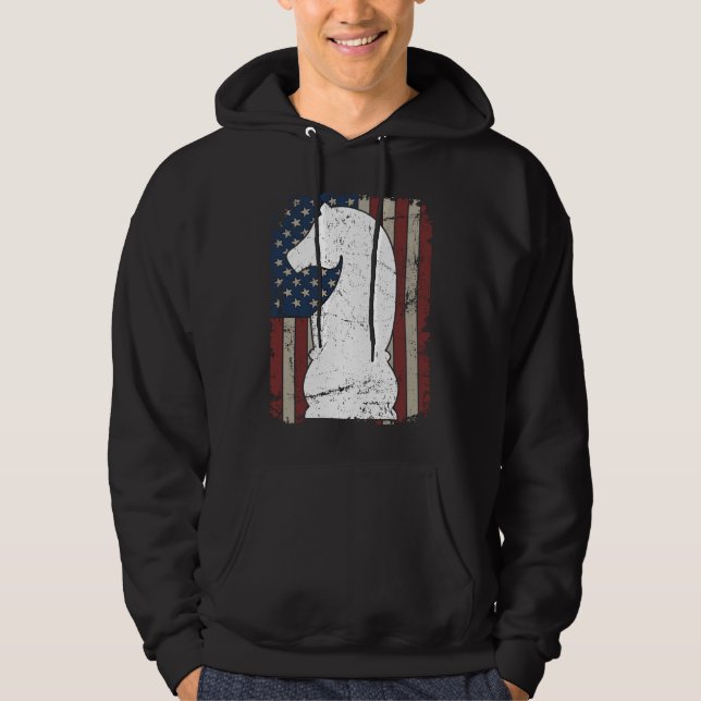 Knight Chess Piece USA Flag  Mens Womens Chess Pla Hoodie (Vorderseite)