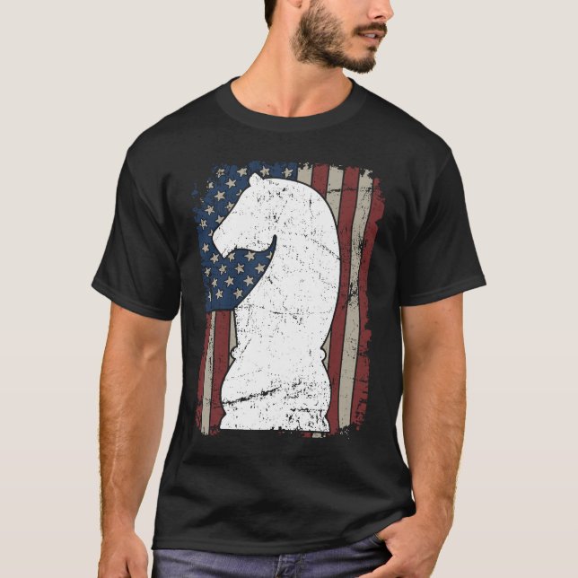Knight Chess Piece USA Flag  Mens Womens Chess Pla T-Shirt (Vorderseite)