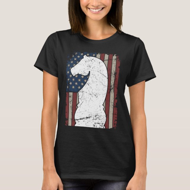 Knight Chess Piece USA Flag  Womens Mens Chess Pla T-Shirt (Vorderseite)