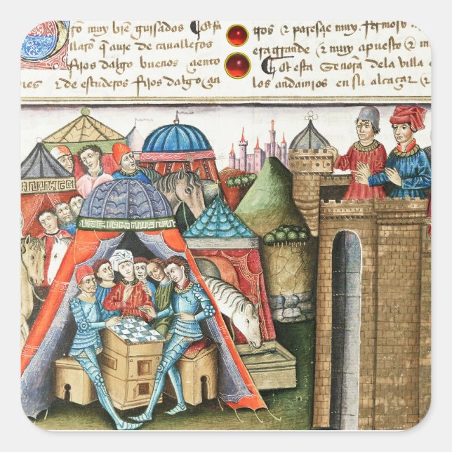 Knight Cifar Watches the Enemy Camp Play Chess  Quadratischer Aufkleber (Vorderseite)