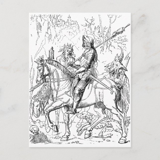 Knight Death & Devil Vintage Holzschnitt-Postkarte Postkarte (Vorderseite)