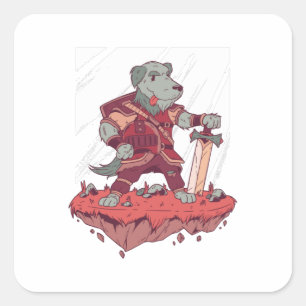 Knight Dog Cartoon Design Quadratischer Aufkleber