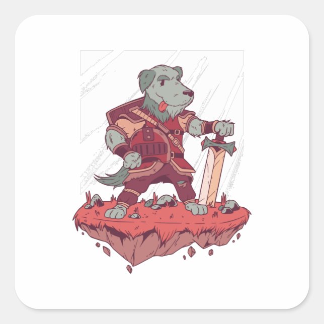 Knight Dog Cartoon Design Quadratischer Aufkleber (Vorderseite)
