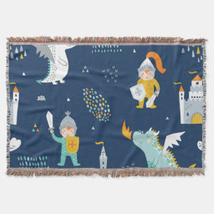 Knight Dragon Castle Childish Pattern Decke