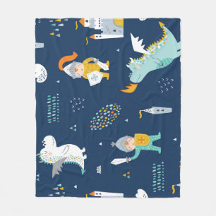 Knight Dragon Castle Childish Pattern Fleecedecke