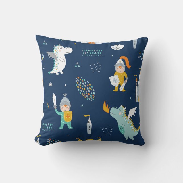 Knight Dragon Castle Childish Pattern Kissen (Vorderseite)