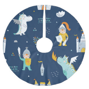 Knight Dragon Castle Childish Pattern Polyester Weihnachtsbaumdecke