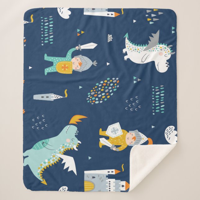Knight Dragon Castle Childish Pattern Sherpadecke (Vorderseite)