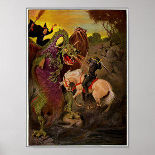 Knight Fighting Dragon von J. Allen St. John Poster