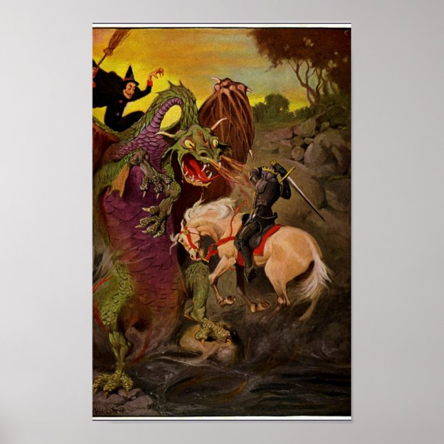 Knight Fighting Dragon von J. Allen St. John Poster (Vorne)