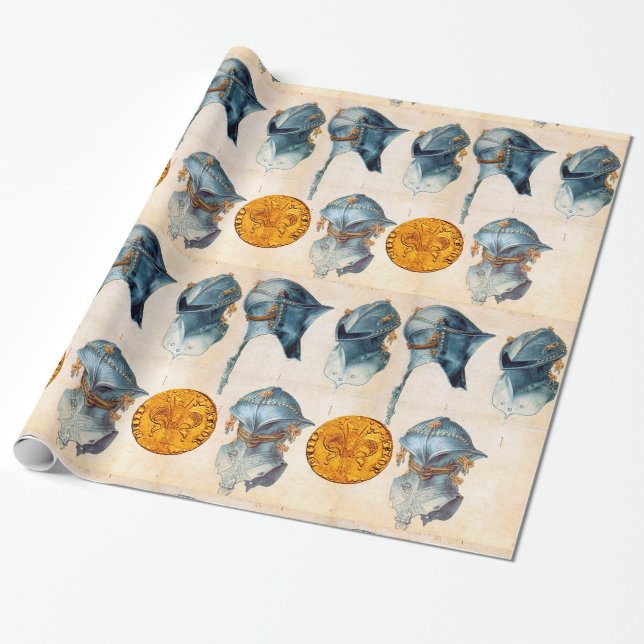 KNIGHT HELMET MIT ANTIQUEM GOLD FLORENTINE FORINT GESCHENKPAPIER (Ungerollt)