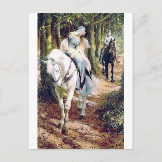 Knight lady Weißpferd mittelalterliche romantische Postkarte (Vorderseite)
