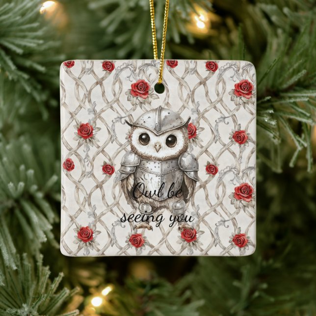 Knight Owl in Shining Armor Red Roses Seeing You Keramikornament (Baum)