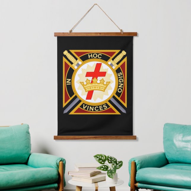 Knight Templar Hanging Tapestry Wandteppich Mit Holzrahmen (Wohnzimmer)