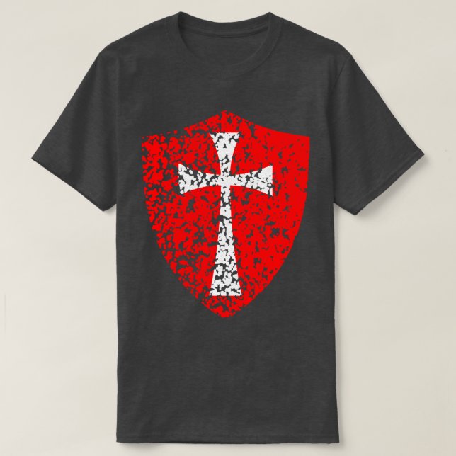 Knight Templar Kreuzfahrer erschüttertes Rotes Kre T-Shirt (Design vorne)