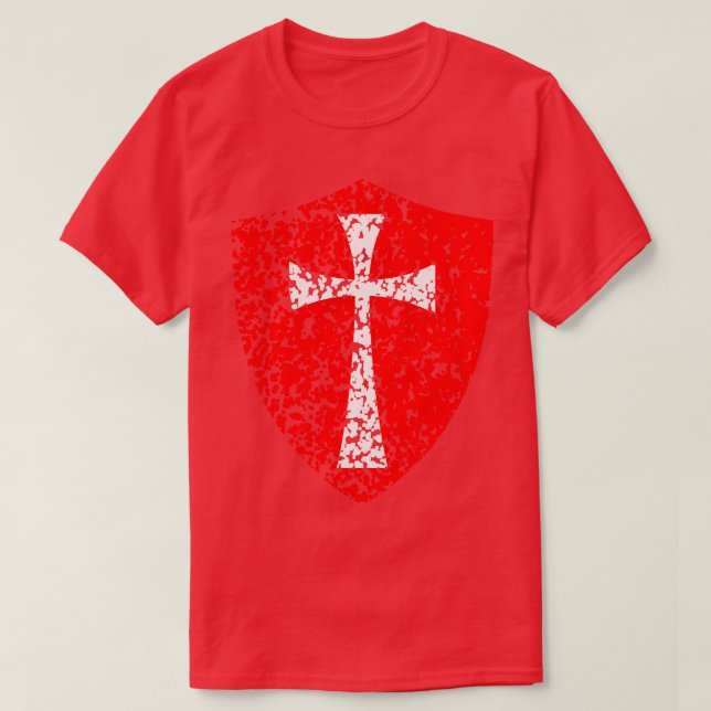 Knight Templar Kreuzfahrer erschüttertes Rotes Kre T-Shirt (Design vorne)