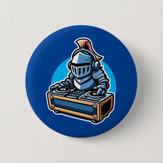 Knight Turntablist - mittelalterliches DJ Cartoon  Button (Vorderseite)
