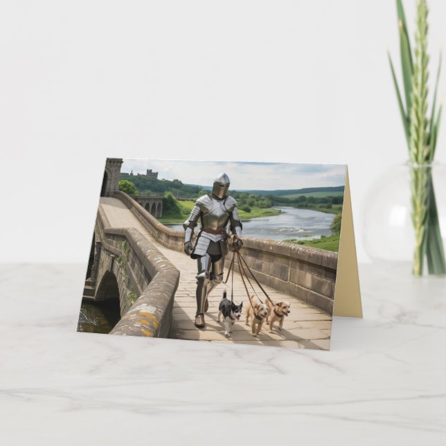 Knight Walkin' the Dog Card Feiertagskarte (Vorderseite)