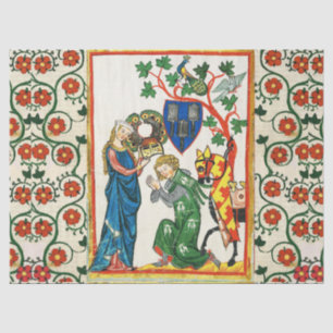 KNIGHT WIRD VON SEINER LADY BEWAHRT, MITTELALTERLI SEIDENPAPIER