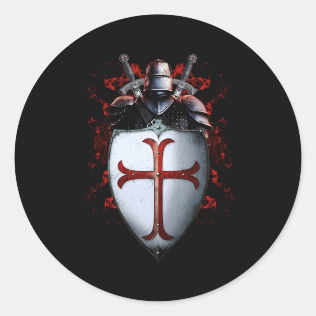 Knights Templar Flag Helmet Cross Schwert Runder Aufkleber (Vorderseite)