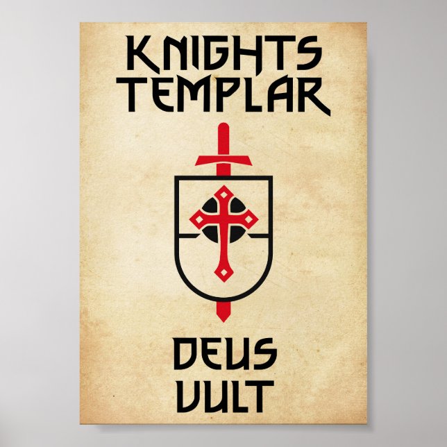 Knights Templar Vintag Papyrus Deus Vult Mittelalt Poster (Vorne)