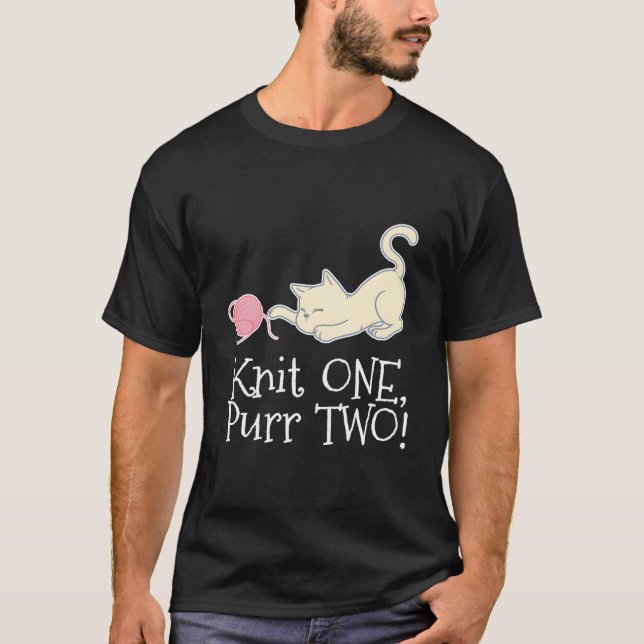 Knit One Purr Two Cat Yarn Crocheting T-Shirt (Vorderseite)