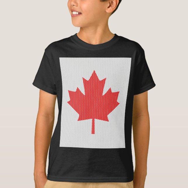 Knit Style Maple Leaf Knitting Motiv T-Shirt (Vorderseite)