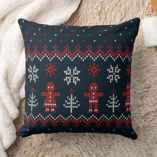 Knitted Christmas Pillow with Trees & Snowflakes Kissen (Decke)