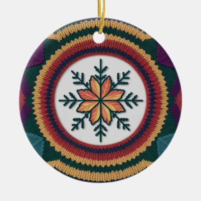 Knitted Fall Leaf Snowflake Pattern Christmas  Keramik Ornament (Vorne)