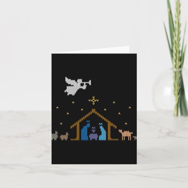 Knitted Nativity Christmas Sweater Christian Jesus Karte (Vorderseite)