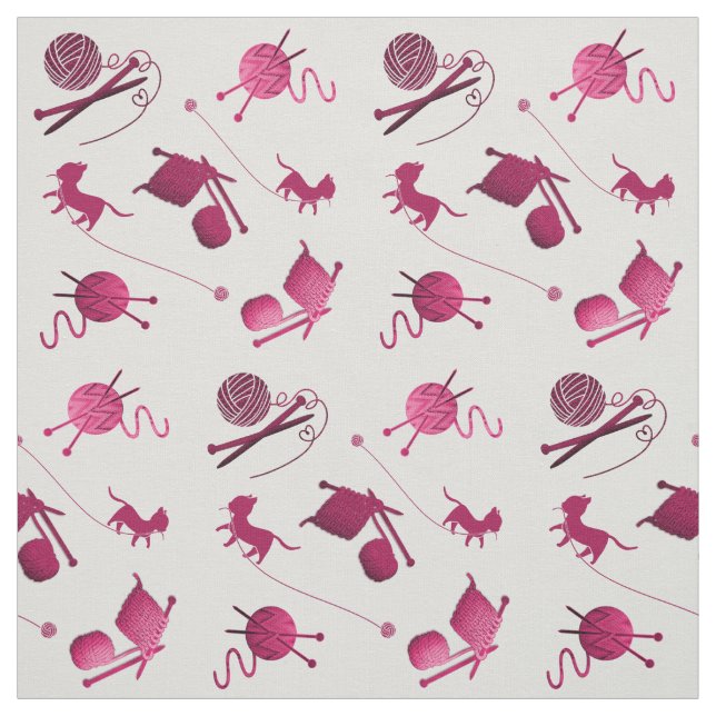 Knittergarnneedles Katzen Muster Wein Rosa Stoff (Muster)