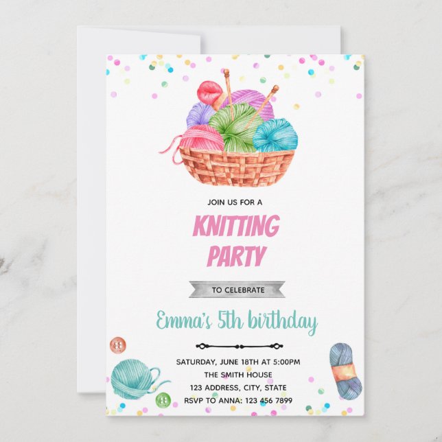 Knitterhandwerk - Einladung zum Geburtstag (Vorderseite)
