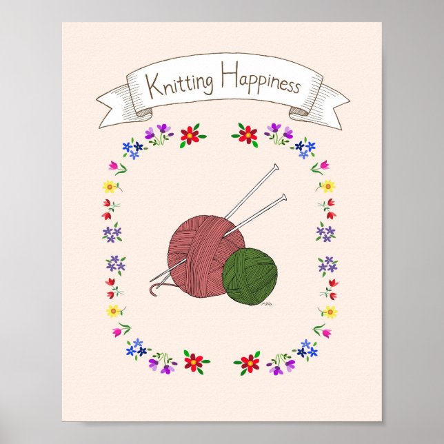 Knittern Lover Happy Knitter Poster Garnnadel (Vorne)