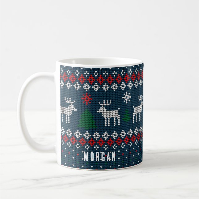 Knittern Muster Weihnachtsbaumen Hirsche Custom Kaffeetasse (Links)